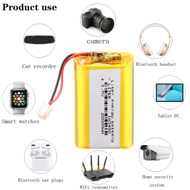 XH2.54 2P 3.7V 2000mAh 103450 Li-polymer Rechargeable Battery  Liter energy battery For Toy GPS MP5 Cell Phone Speaker Driving DVR