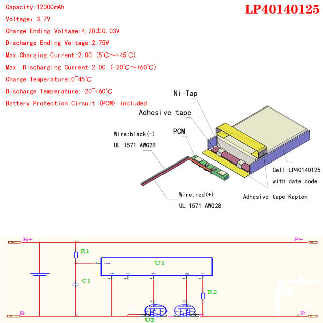 40140125 3.7V 12000mAh Rechargeable Li-Polymer Battery Liter energy battery For mobile power tablet PC