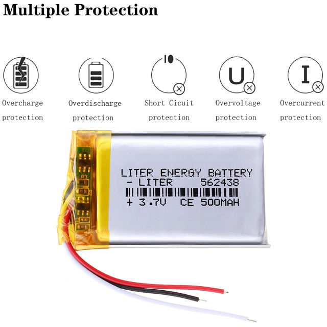 562438 3.7v 500mah Liter energy battery polymer lithium li-po rechargeable battery For drive recorder GPS PSP DVD bluetooth