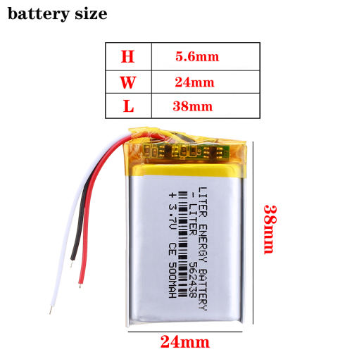 562438 3.7v 500mah Liter energy battery polymer lithium li-po rechargeable battery For drive recorder GPS PSP DVD bluetooth