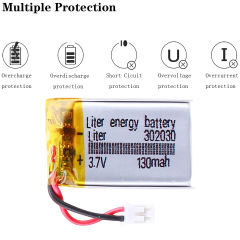 3.7V 302030 130mah BIHUADE lithium polymer battery bluetooth polymer rechargeable battery With 2pin PH 2.0mm Plug