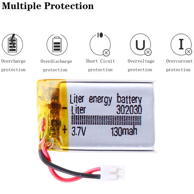 3.7V 302030 130mah BIHUADE lithium polymer battery bluetooth polymer rechargeable battery With 2pin PH 2.0mm Plug