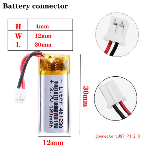 3.7V 120mAh 401230 polymer lithium battery for remote control car key car alarm battery With 2pin PH 2.0mm Plug