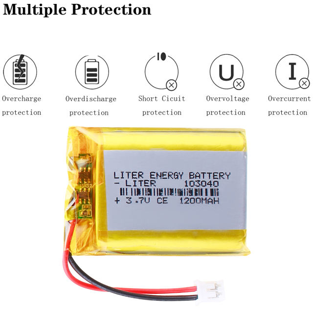 3.7V 103040 1200mah Liter energy battery Lithium Ion Polymer Battery For LED Flashlight Remote Controller  With 2pin PH 2.0mm Plug