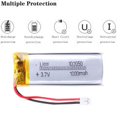 3.7V 102050 1000mAh BIHUADE lithium polymer Rechargeable battery For Bluetooth Headset Speaker With 2pin PH 2.0mm connector
