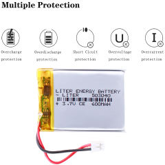 3.7V 503040 600MAH Liter energy battery Rechargeable Li-Po Batteries For GPS Bluetooth DIY audio Toys With 2pin PH 2.0mm Plug