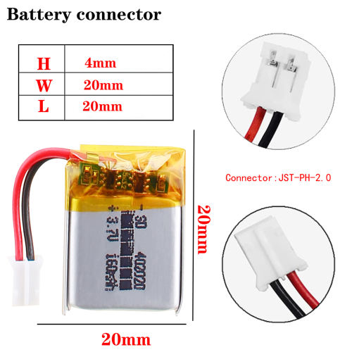 3.7V 120mAh 402020 BIHUADE Lithium Polymer Rechargeable Battery For phone electronic device Bluetooth pen With 2pin PH 2.0mm Plug