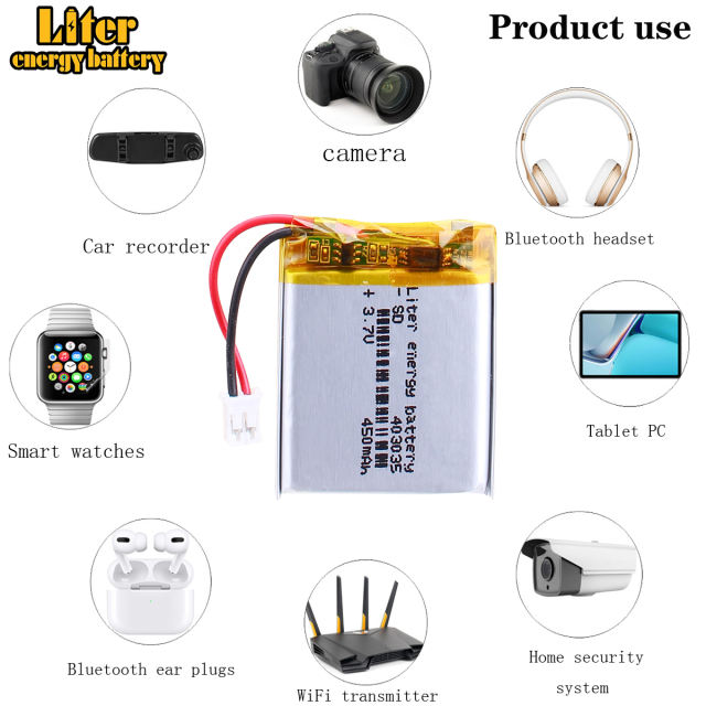 403035 450mAh 3.7V Liter energy battery Li-ion Lithium Polymer Battery for MP5  Toys Smart Watch With 2pin PH 2.0mm Plug