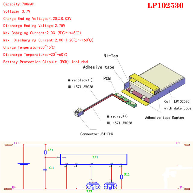 3.7V polymer lithium battery 102530 700mah Liter energy battery beauty equipment electronic gift battery With 2pin PH 2.0mm connector