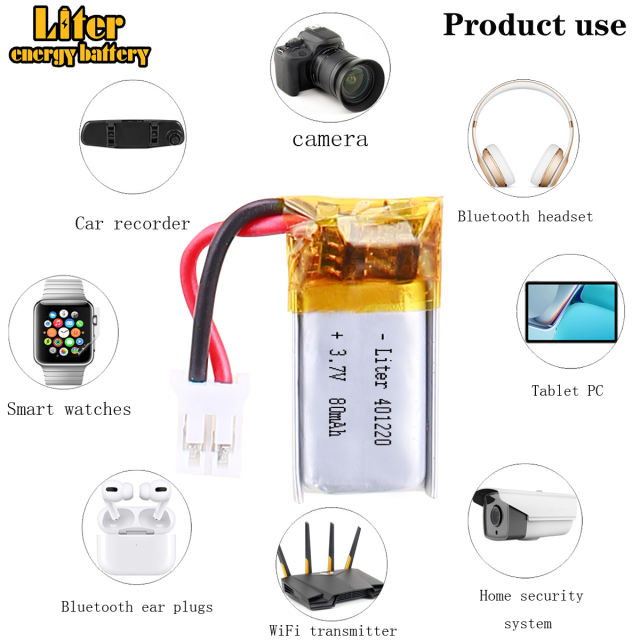 3.7v 401020 80mah Liter energy battery Bluetooth Cell Lithium Polymer Battery With 2pin PH 2.0mm Plug