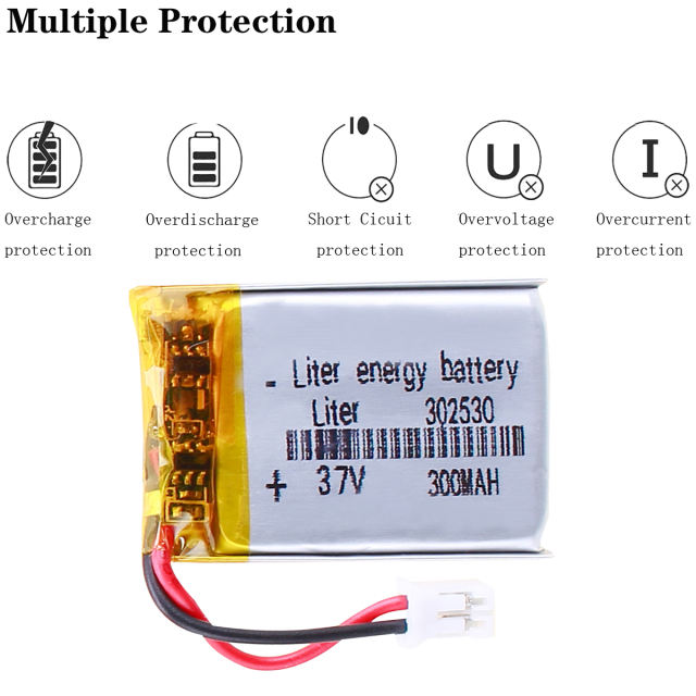 Size 302530 3.7v 300mah Liter energy battery Lithium Polymer Battery For Mp4 Digital Products With 2pin PH 2.0mm Plug