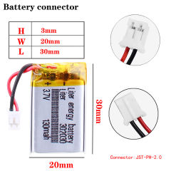 3.7V 302030 130mah BIHUADE lithium polymer battery bluetooth polymer rechargeable battery With 2pin PH 2.0mm Plug