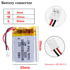 Size 302530 3.7v 300mah Liter energy battery Lithium Polymer Battery For Mp4 Digital Products With 2pin PH 2.0mm Plug