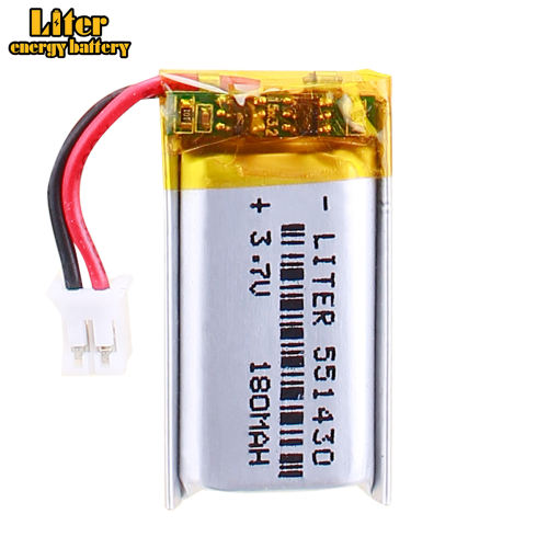 180mAh 3.7V 551430 Lithium Polymer Rechargeable battery is For Mp3Mp4 Mp5 DIY bluetooth heads remote With 2pin PH 2.0mm Plug