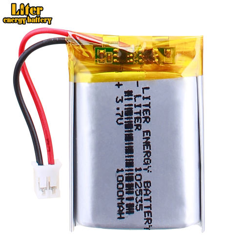 102535 3.7v 1000mAh polymer lithium battery for earphone headset car drive recorder With 2pin PH 2.0mm Plug