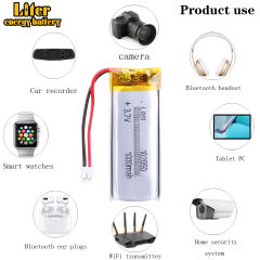 3.7V 102050 1000mAh BIHUADE lithium polymer Rechargeable battery For Bluetooth Headset Speaker With 2pin PH 2.0mm connector