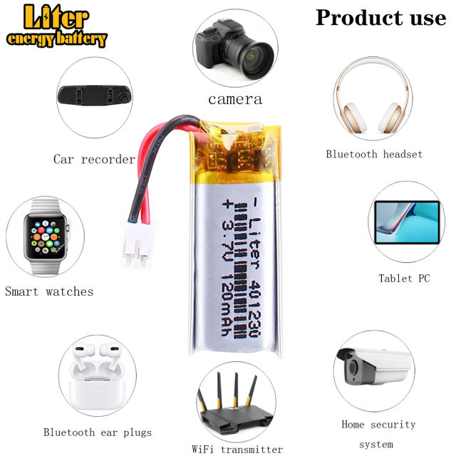 3.7V 120mAh 401230 polymer lithium battery for remote control car key car alarm battery With 2pin PH 2.0mm Plug