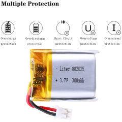 3.7V 802025 300mAh Liter energy battery Rechargeable Lithium Battery For Toy Speaker LED Light Camera With 2pin PH 2.0mm Plug