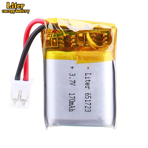 3.7V 170mAh 651723 Rechargeable li Polymer Battery For bluetooth headset speaker mouse recorder wristband With 2pin PH 2.0mm Plug
