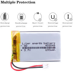 3.7V 403048 600mah Liter energy battery lithium-ion polymer battery quality goods of CE FCC ROHS certification authority With 2pin PH 2.0mm Plug