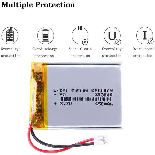 3.7V 303040 450mah Liter energy battery lithium-ion polymer battery quality goods quality of CE FCC ROHS certification authority With 2pin PH 2.0mm Plug