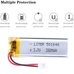3.7V 380mAh 501646 BIHUADE Lithium Polymer Rechargeable Battery For MP5 GPS mobile bluetooth With 2pin PH 2.0mm Plug