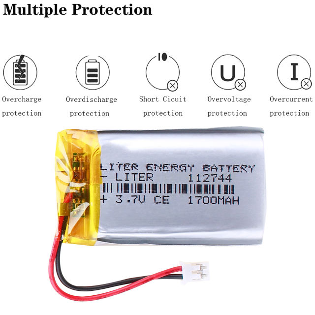 3.7V 112744 1700mAH Liter energy battery polymer lithium batteries For GPS Camera intercom With 2pin PH 2.0mm Plug