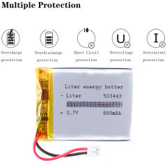 503443 3.7V 800mah Lithium polymer Battery For GPS DVD Toy LED Light Headphone With 2pin PH 2.0mm Plug