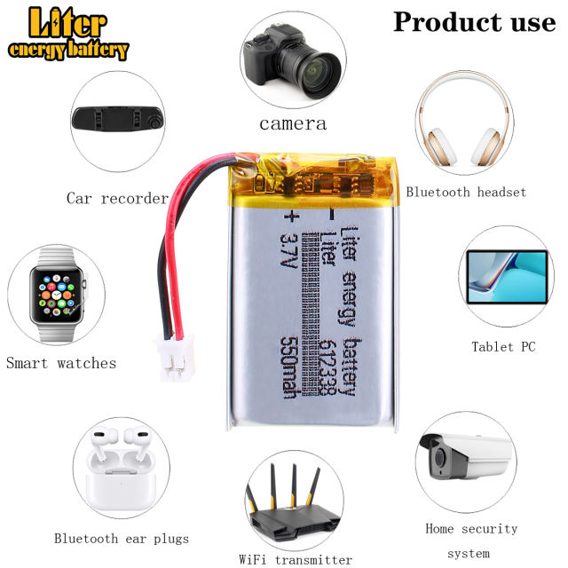 612338 3.7V 550mAh Rechargeable li-Polymer Battery For Video Recorder Intego VX 760 DVR TeXet da 4V With 2pin PH 2.0mm Plug