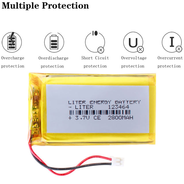 123464 3.7V 2800mAh Rechargeable li Polymer Battery For powr Bank GPS navigation camera phone With 2pin PH 2.0mm Plug