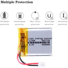 3.7V 582728 400mAh Lithium Polymer Rechargeable Battery For Q50 G700S K92 G36 Y3 Smart Watch MP3 Headset With 2pin PH 2.0mm Plug