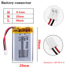 612338 3.7V 550mAh Rechargeable li-Polymer Battery For Video Recorder Intego VX 760 DVR TeXet da 4V With 2pin PH 2.0mm Plug