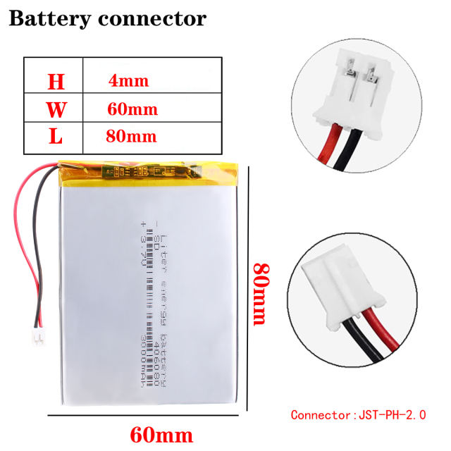 406080 3.7v 3000mah Liter energy battery Lithium Polymer Battery With Board For Vx787 Vx530 Vx540t Vx585 With 2pin PH 2.0mm Plug