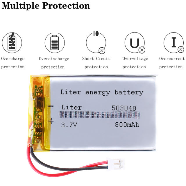 3.7V 503048 800MAH Liter energy battery lithium polymer Battery For GPS wireless stereo headset tablet battery With 2pin PH 2.0mm Plug