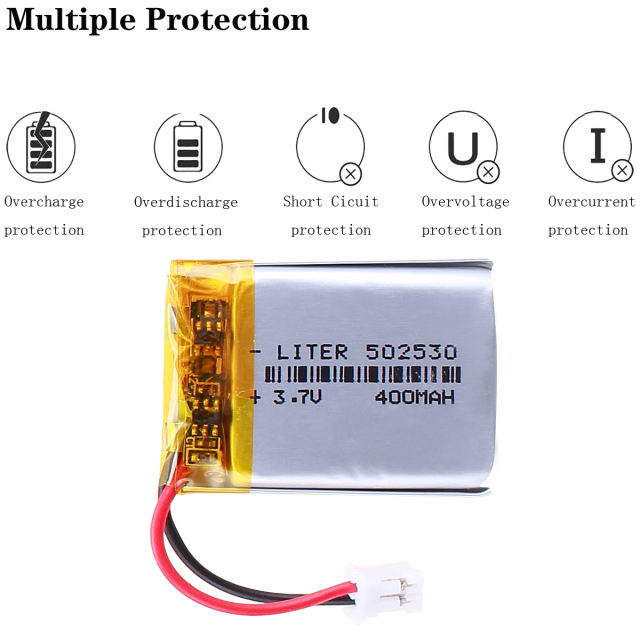 3.7V 400mAh 502530 Liter energy battery Lithium Polymer Rechargeable Battery For GPS  bluetooth headphone headset With 2pin PH 2.0mm Plug