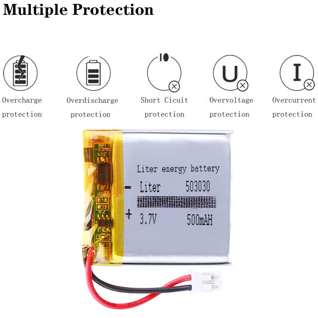 503030 3.7v 500mah Lithium Polymer Rechargeable Battery for recorder video Camera bluetooth speaker With 2pin PH 2.0mm Plug