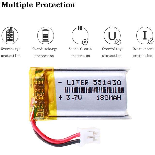 180mAh 3.7V 551430 Lithium Polymer Rechargeable battery is For Mp3Mp4 Mp5 DIY bluetooth heads remote With 2pin PH 2.0mm Plug