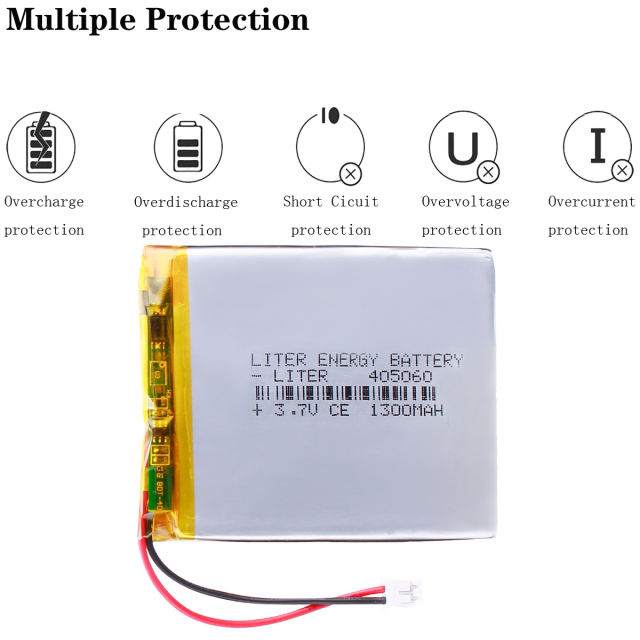 3.7V 405060 1300mah Lithium Polymer Rechargeable Battery For Tachograph Bluetooth speaker Toy LED Lamp With 2pin PH 2.0mm Plug