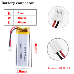 3.7V 380mAh 501646 BIHUADE Lithium Polymer Rechargeable Battery For MP5 GPS mobile bluetooth With 2pin PH 2.0mm Plug