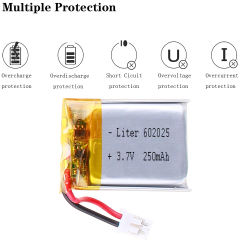 3.7V 250mah 602025 Li-polymer Rechargeable Battery For  Smart Watch LED Lamps Bluetooth Speakers With 2pin PH 2.0mm Plug