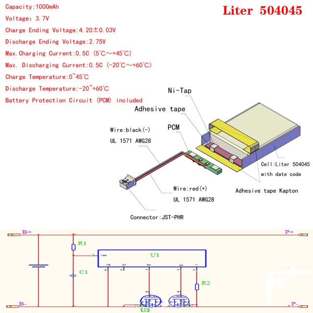 1000mAh 504045 3.7V Liter energy battery lithium polymer battery point reading machine battery pack medical device With 2pin PH 2.0mm Plug