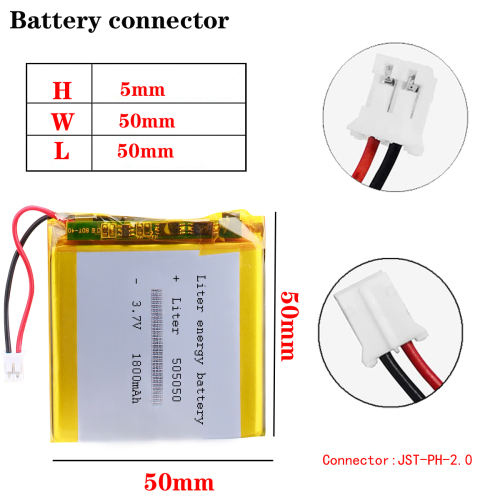 505050 3.7 V 1800mah lithium polymer battery for mobile emergency power charging treasure battery With 2pin PH 2.0mm Plug