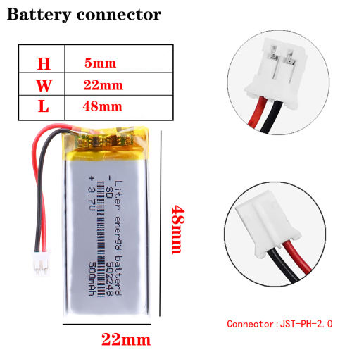 BIHUADE 3.7V 502248 500MAH polymer lithium battery Rechargeable Battery For MP3 MP4 GPS PDA With 2pin PH 2.0mm Plug
