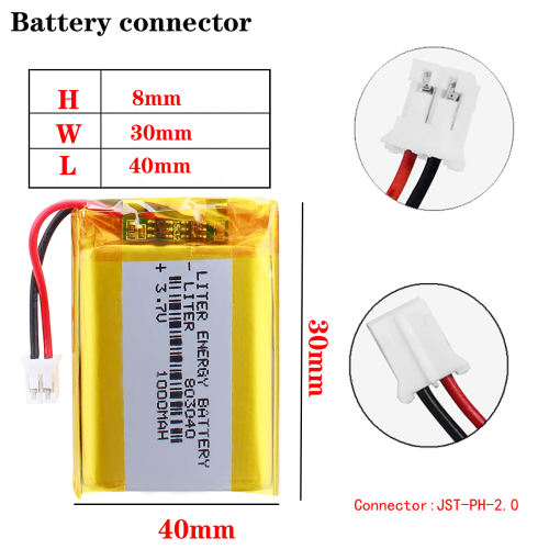 3.7V 803040 1000mAH Liter energy battery polymer lithium batteries For GPS  Camera Tablet PC intercom With 2pin PH 2.0mm Plug