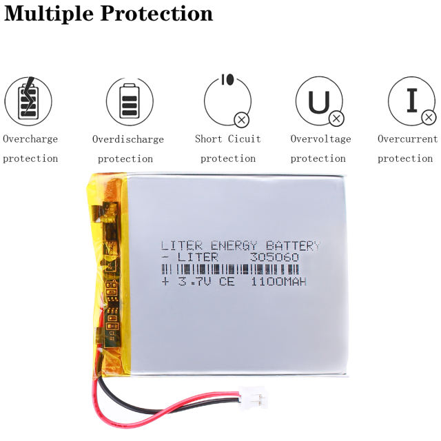 305060 3.7V polymer lithium battery 1100mah Liter energy battery MP4 MP3 Bluetooth small toys With 2pin PH 2.0mm Plug