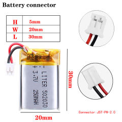 3.7V 502030 250mah Lithium Polymer Rechargeable Battery For bluetooth headset  LED Lamp Camera With 2pin PH 2.0mm Plug