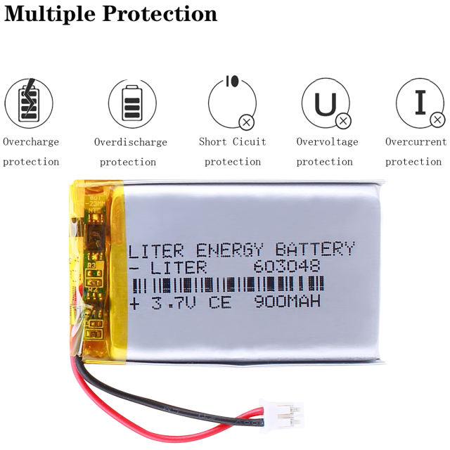 3.7V 900mAH 603048 Liter energy battery Rechargeable polymer lithium ion battery for drone dvr power bank speaker With 2pin PH 2.0mm Plug