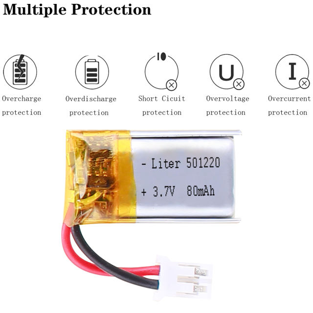 3.7v 501220 80mAh Liter energy battery lithium polymer rechargeable battery For GPS PSP mobile bluetooth With 2pin PH 2.0mm Plug