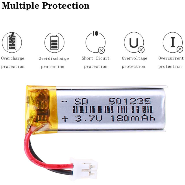 501235 3.7v 180mah Liter energy battery Lithium Polymer Battery For Gps Digital Products With 2pin PH 2.0mm Plug