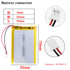 3.7V polymer lithium battery 505573 3000MAH navigator card card mobile power source With 2pin PH 2.0mm Plug